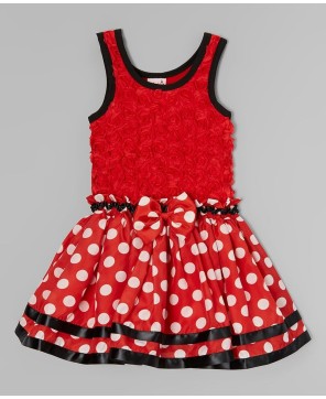 Red Rose & White Polka Dot Dress for Girls - Classic Floral Charm