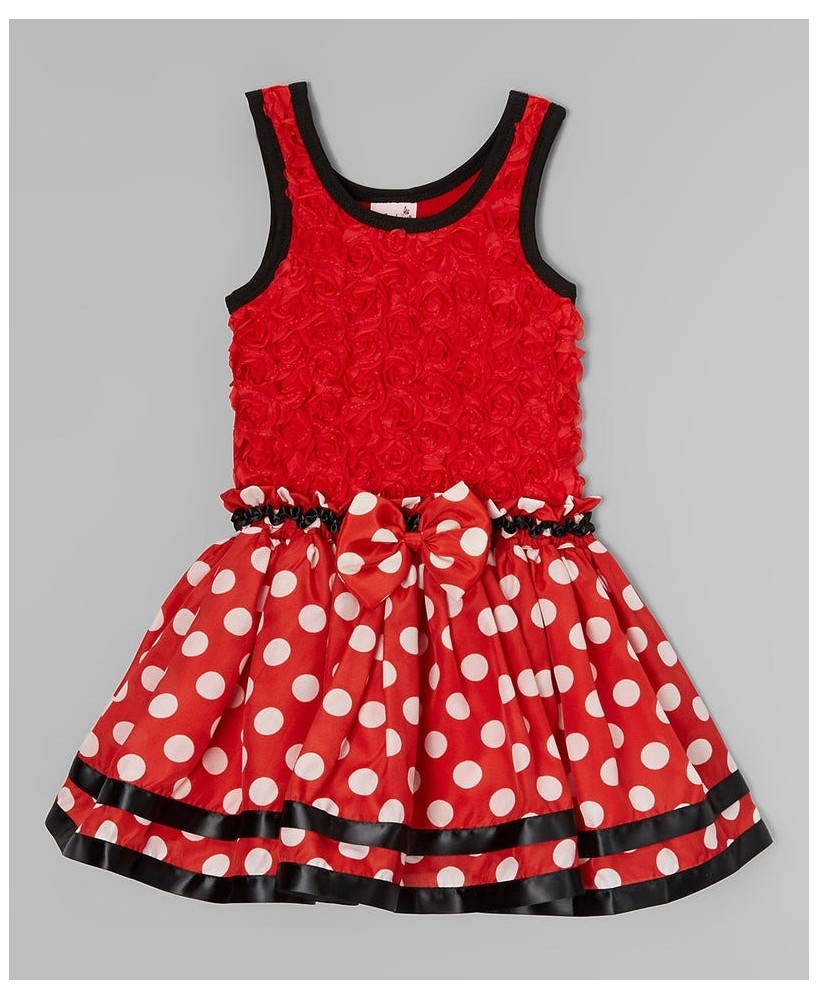 Red Rose & White Polka Dot Dress for Girls - Classic Floral Charm