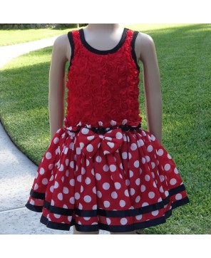 Red Rose & White Polka Dot Dress for Girls - Classic Floral Charm