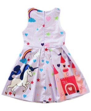 Lavender Unicorn A-Line Cotton Dress for Girls - Magical Fantasy