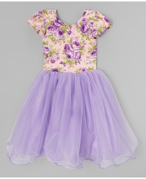 Purple Flower Top Dress for Girls - Elegant Floral Charm