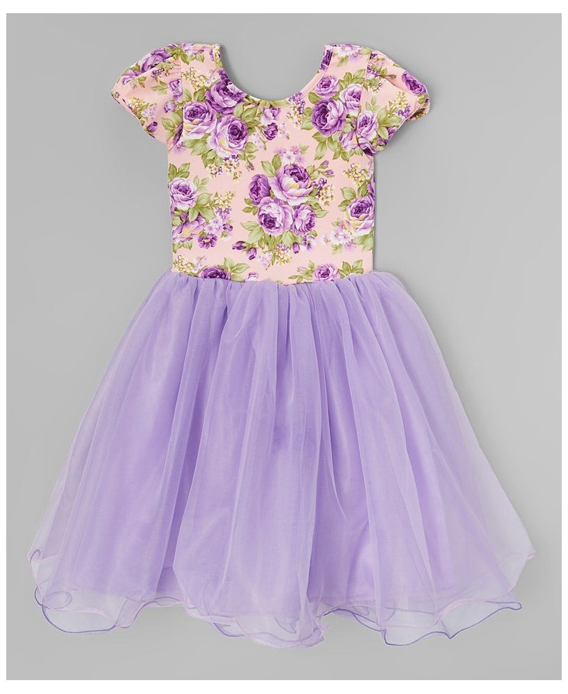 Purple Flower Top Dress for Girls - Elegant Floral Charm