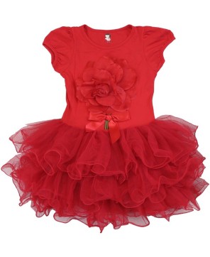 Red 3-D Flower Dress for Girls - Floral Elegance and Charm