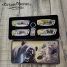 4 Piece Bear Tin Box Knife Set with Keychain - Stainless Steel Blades
