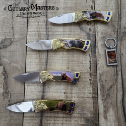 4 Piece Bear Tin Box Knife Set with Keychain - Stainless Steel Blades