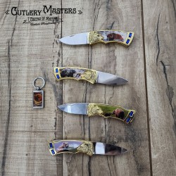 4 Piece Bear Tin Box Knife Set with Keychain - Stainless Steel Blades