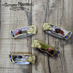 4 Piece Bear Tin Box Knife Set with Keychain - Stainless Steel Blades