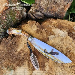 Native Bowie Premium Stainless Steel Blade with Eagle Design and Stand