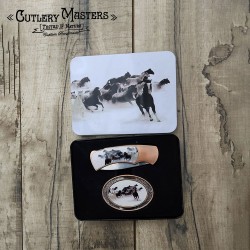 Horses Box Knife Combo with Buckle: Stainless Steel & Metal Guard