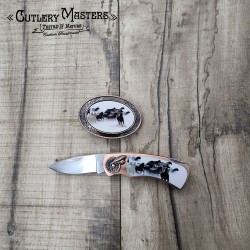 Horses Box Knife Combo with Buckle: Stainless Steel & Metal Guard