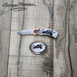 Horses Box Knife Combo with Buckle: Stainless Steel & Metal Guard