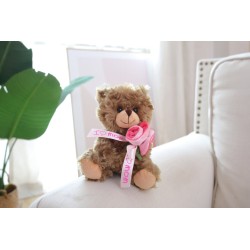 Mocha Love Bear with Pink Rose & 'I Love Mom' Ribbon - Perfect Gift