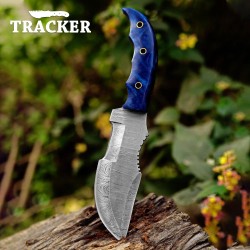 Damascus Tracker Knife | Micarta Handle | Full Tang | Hand-Forged