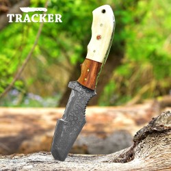 Damascus Tracker Knife | Camel Bone Handle | Handcrafted & Durable