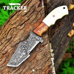 Damascus Tracker Knife | Camel Bone Handle | Handcrafted & Durable