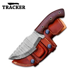 Hand-Forged Damascus Tracker | Micarta Handle & Leather Sheath