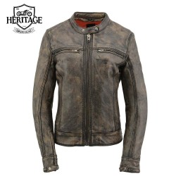 Women’s Distressed Brown Leather Vented Motorcycle Jacket – Classic