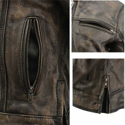 Women’s Distressed Brown Leather Vented Motorcycle Jacket – Classic