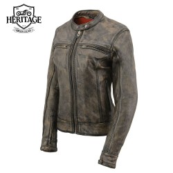 Women’s Distressed Brown Leather Vented Motorcycle Jacket – Classic