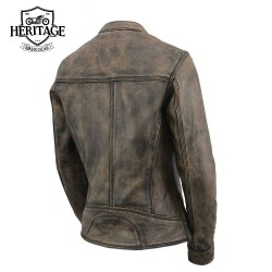 Women’s Distressed Brown Leather Vented Motorcycle Jacket – Classic