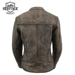 Women’s Distressed Brown Leather Vented Motorcycle Jacket – Classic