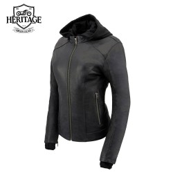 Women's Black Leather Jacket with Hoodie | Ultra-Lightweight & Stylish