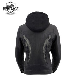 Women's Black Leather Jacket with Hoodie | Ultra-Lightweight & Stylish