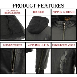 Women's Black Leather Jacket with Hoodie | Ultra-Lightweight & Stylish