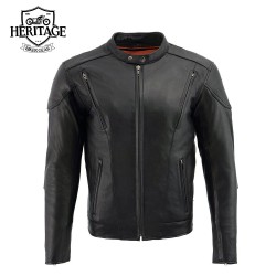 Men's Black Leather Racer Jacket | Side Lacing & Ventilation System