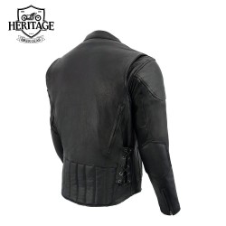 Men's Black Leather Racer Jacket | Side Lacing & Ventilation System