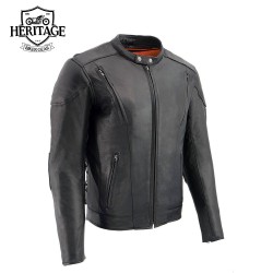 Men's Black Leather Racer Jacket | Side Lacing & Ventilation System