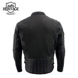 Men's Black Leather Racer Jacket | Side Lacing & Ventilation System