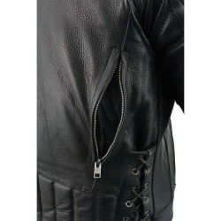 Men's Black Leather Racer Jacket | Side Lacing & Ventilation System