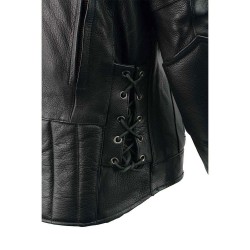 Men's Black Leather Racer Jacket | Side Lacing & Ventilation System