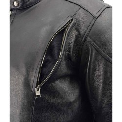 Men's Black Leather Racer Jacket | Side Lacing & Ventilation System