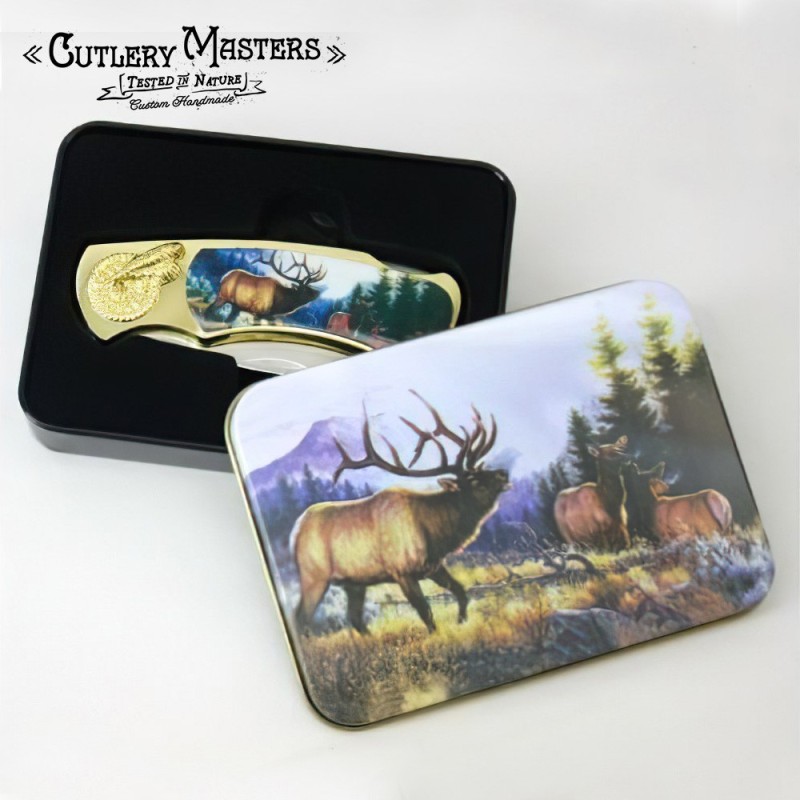 Elk Picture Box Knife | Stainless Steel Blade, Unique Design