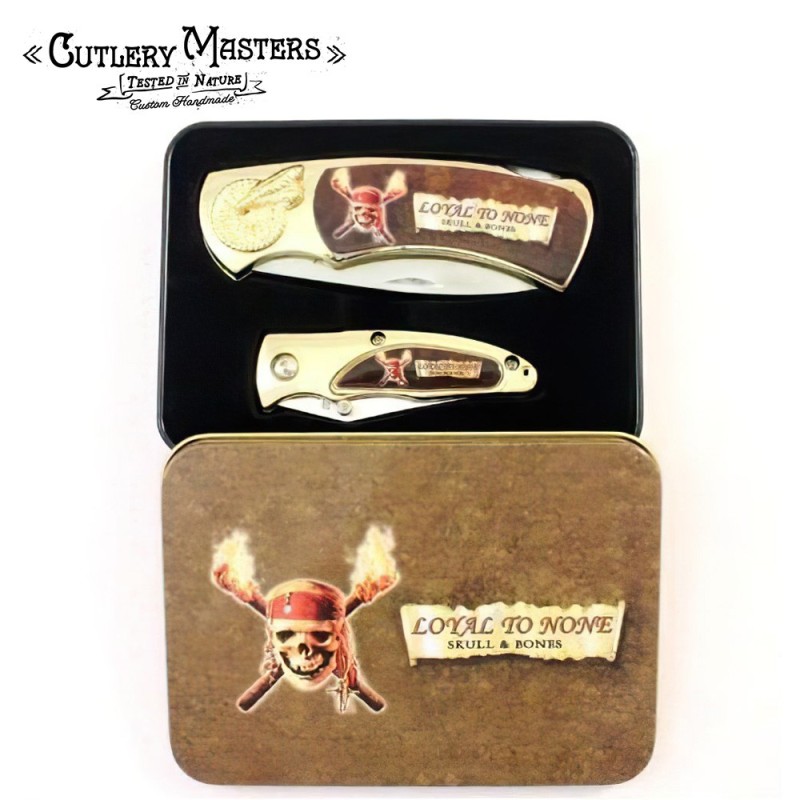 Pirate Skull 2-Piece Box Knife Combo Set | Bold Stainless Steel Duo