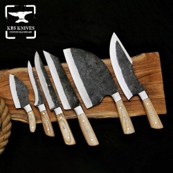 6 Piece Hand-Forged Serbian Chef Knife Set – Premium Kitchen Tool