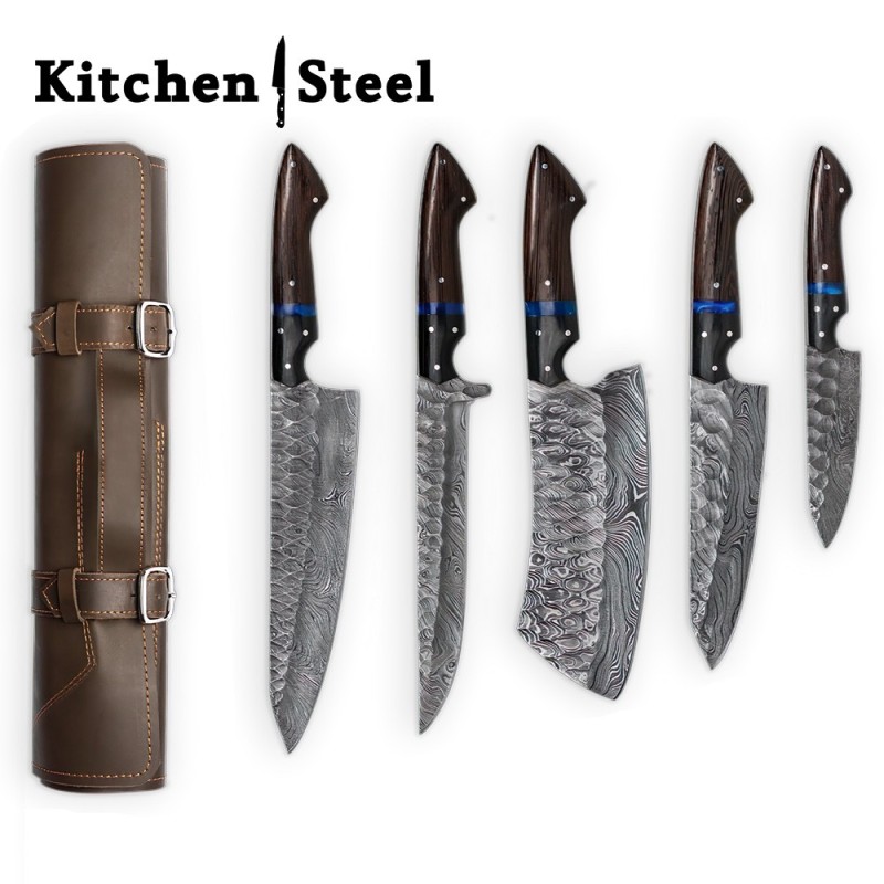 Elevate Outdoor Dining: Dahlia Precision 5-Piece Damascus Knife Set