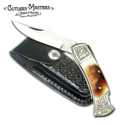 Bone Handle Buck | 4" Compact Stainless Steel with Leather Scabbard