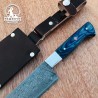 Handcrafted Damascus Steel Culinary Tool with Blue Handle