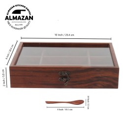 Premium Sheesham Wood Spice Box - 12 Containers & Glass Lid