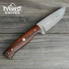 Compact Damascus Steel Tool with Wood Handle and Leather Sheath