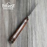 Compact Damascus Steel Tool with Wood Handle and Leather Sheath