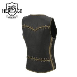 Women’s Distressed Brown Leather Motorcycle Vest – Stretch Panels