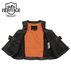 Women’s Distressed Brown Leather Motorcycle Vest – Stretch Panels