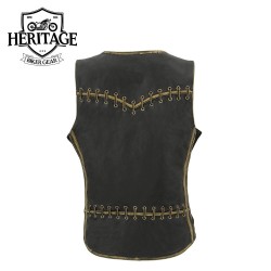 Women’s Distressed Brown Leather Motorcycle Vest – Stretch Panels