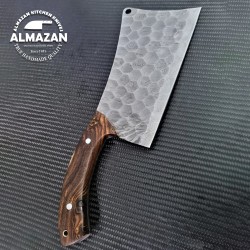 Handcrafted Damascus Cleaver – Rosewood Handle & Leather Sheath