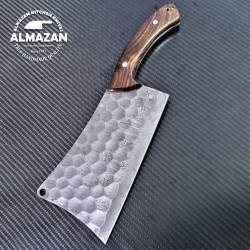 Handcrafted Damascus Cleaver – Rosewood Handle & Leather Sheath