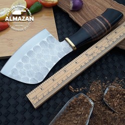 Serbian Damascus Cleaver – Black Resin Handle & Leather Sheath